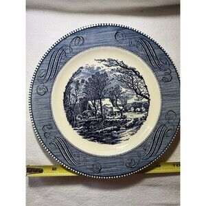 Royal China Ironstone Currier & Ives Blue/White Dinner Plate 10" set of 2